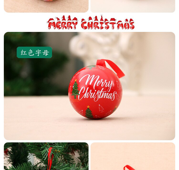 1pc farve print jern metal slik kugle juletræ vedhæng dekoration børn emballage boks julekugle ornamenter: D