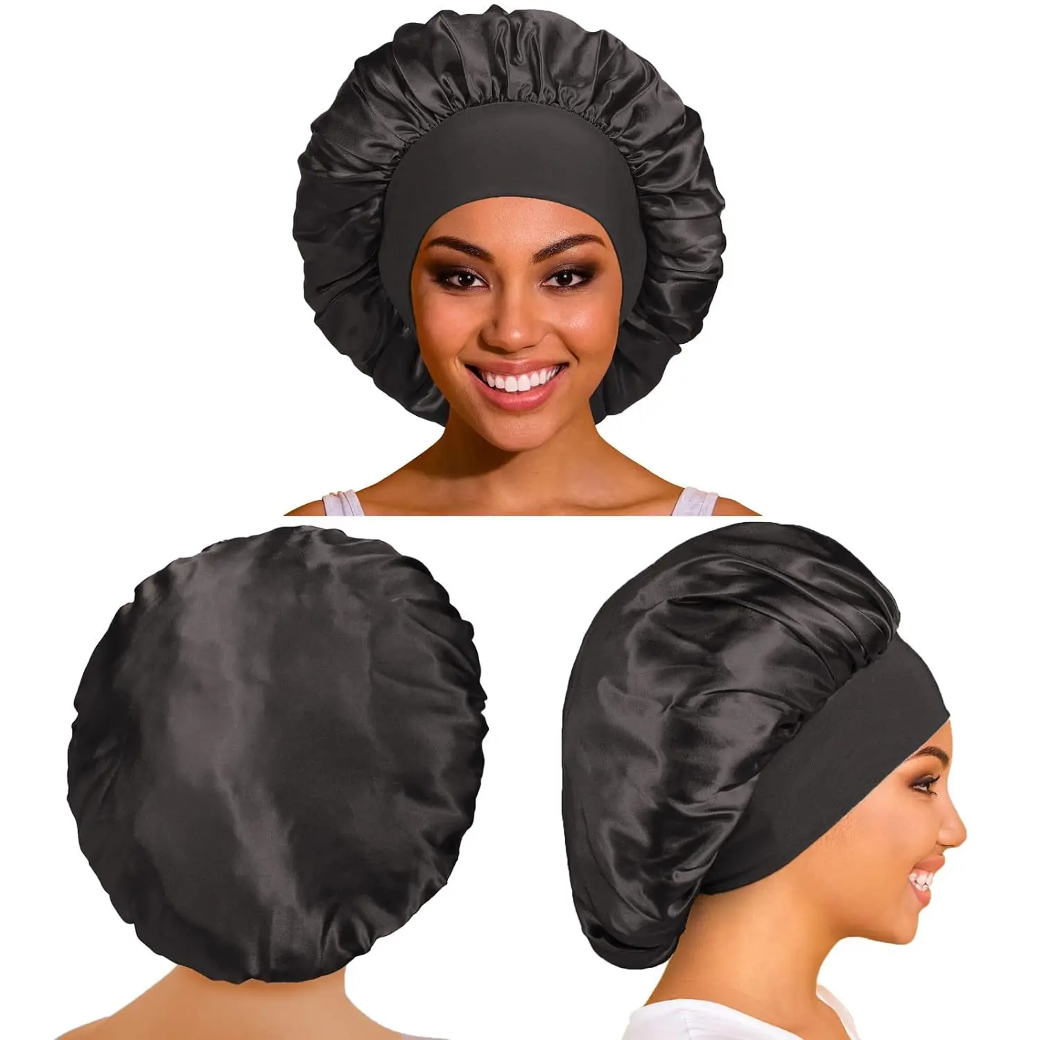 Cappello da notte solido in raso elastico contralto 1 pz Cuffia per la cura dei capelli Berretto da notte Multi-colore riutilizzabile Accessori per cuffia da notte per la casa delle donne