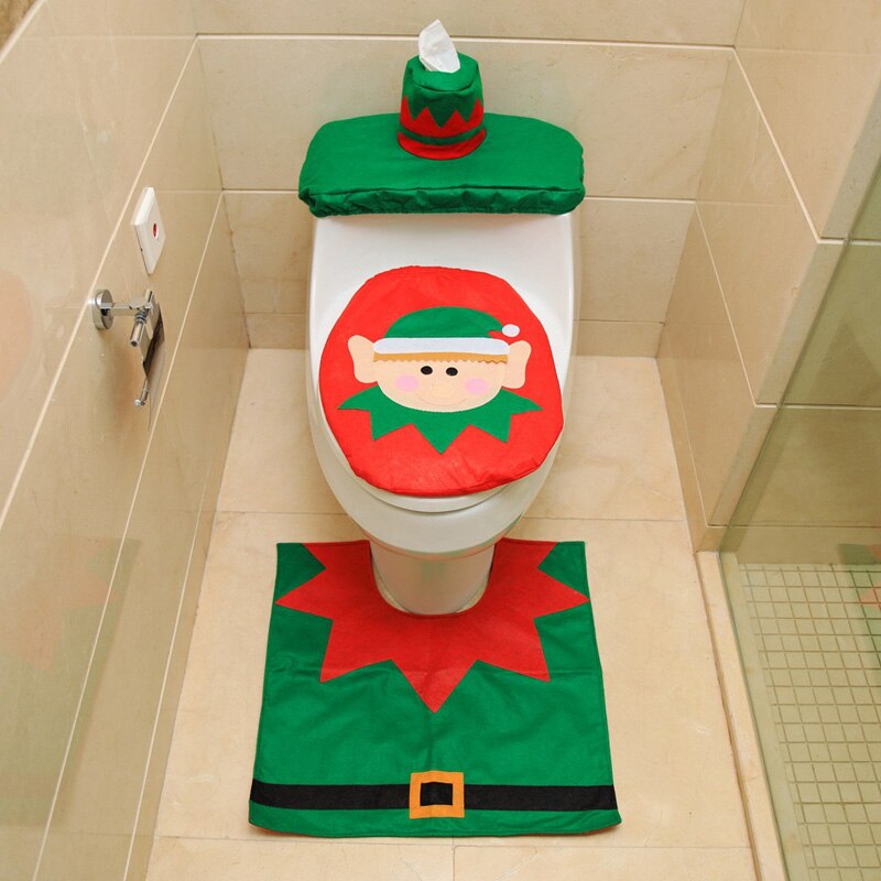 Juledekorationssæt til toilet toiletdæksel konturmåtte tæppe toiletpapir dispenser bad dekoration: C