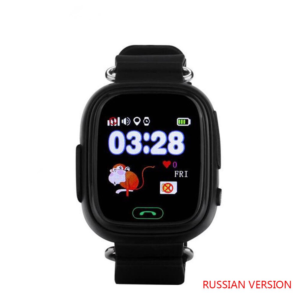 Reloj inteligente Q90 con GPS para chico, reloj de pulsera antipérdida para bebé, rastreador de dispositivo de ubicación de llamada SOS: black Russian