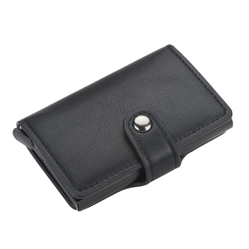 Cartera con protección de bloqueo RFID para hombre, tarjetero de cuero y aluminio para identificación, tarjetero de negocios: 9122 black