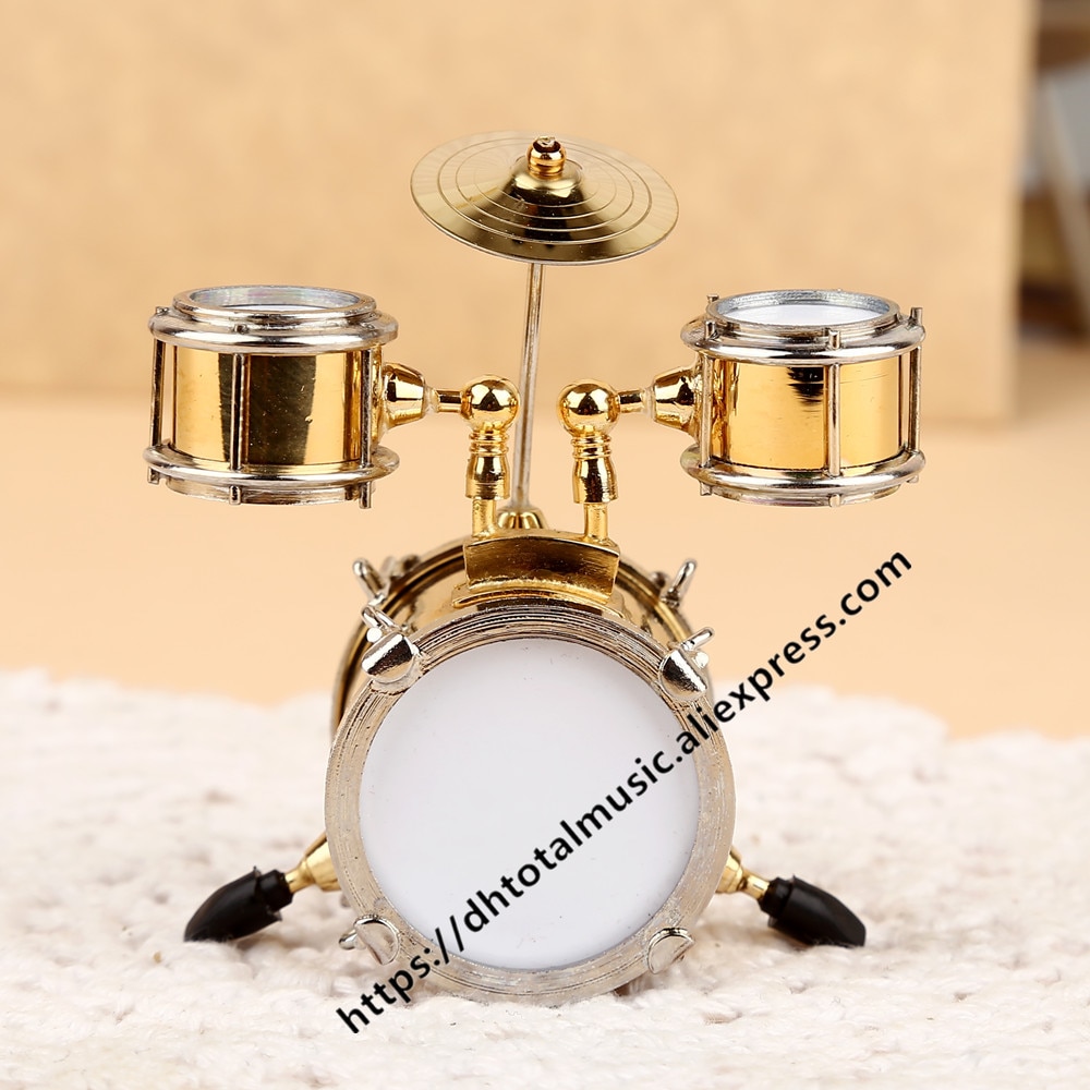 Dh Miniature Drum Model Replica with Stand and Case Dollhouse Accessories Mini Musical Instrument Ornaments Decoration