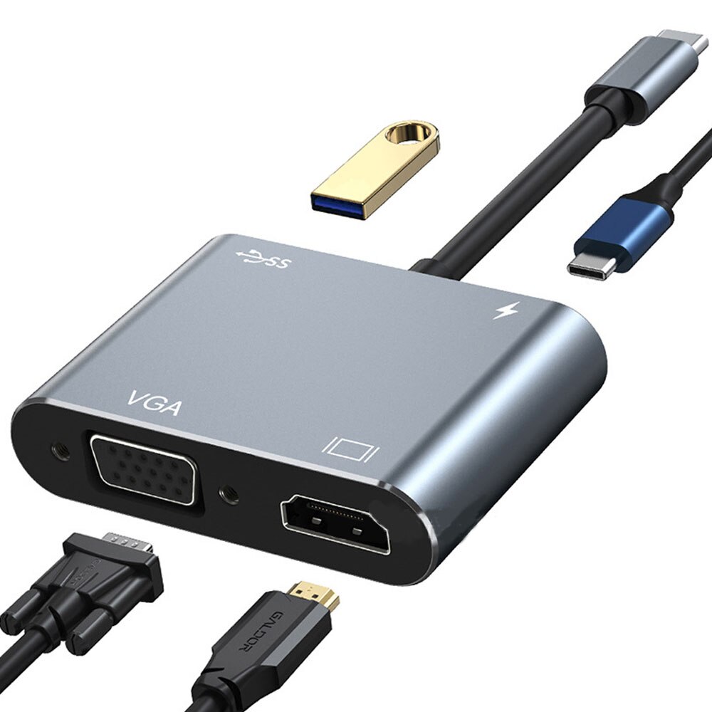 Conversor de vídeo externo fêmea 1080p hdcp para macbook nintendo conversor de vídeo tipo c para vga pd adaptador hub 4 em 1 multi porto: 4 IN 1