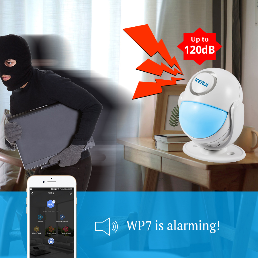 KERUI Alarm Systems Security Alarm Burglar Infrared Motion Sensor Detector 120DB Welcome Door Bell Host WIFI Alarm System Kit