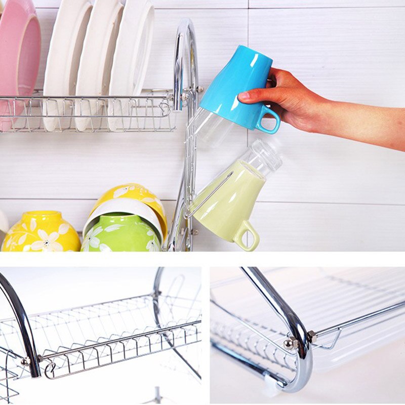 Large Dish Drying Rack Cup Drainer 2-Tier Strainer Holder Tray Stainless Steel Kitchen Accessories JA55
