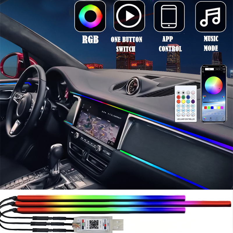 Symphony LED Car Ambient Lights Full Color Streamer Universal LED Interior Hidden Acrylic Strip Atmosphere Lamps App Control