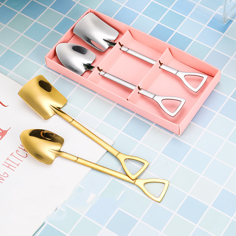 2pcs Coffee Spoon Cutlery Set Stainless Steel Retro Iron Shovel Ice Cream Fruit Spoon Scoop Spoon Tea-spoon Tableware