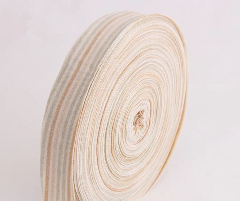 Natural Colour Organic Cotton Ribbon Fabric 40 mm Natural white Brown stripe color 100 meters for baby clothes cuffs and neck: Mix color stripe