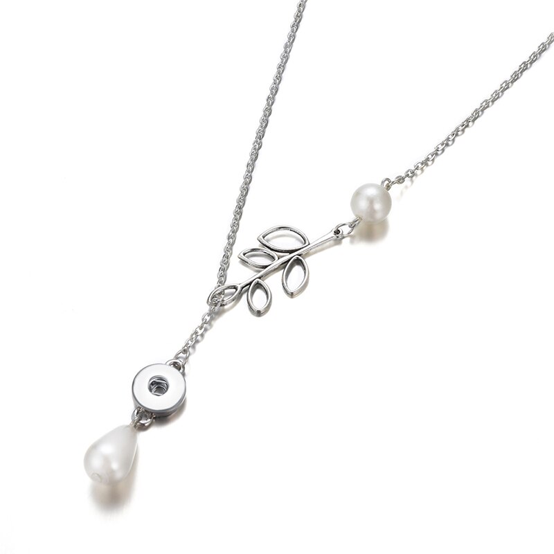 Mode Holle Bladeren Imitatie Parels Snap Ketting 50Cm Fit Diy 12Mm Snap Knoppen Sieraden DJ0029