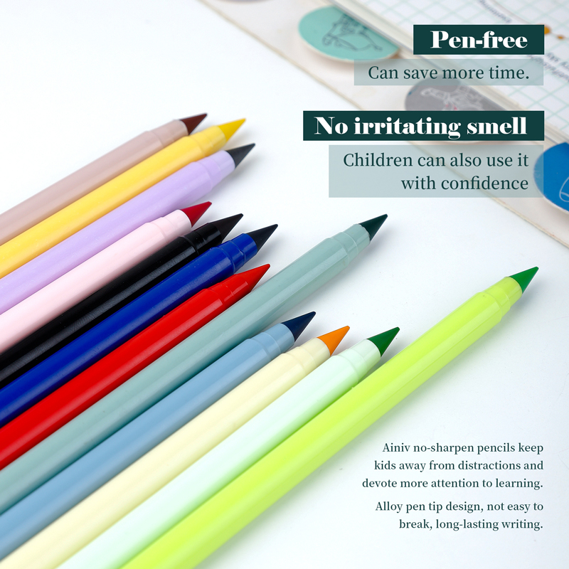 12 Colors Set Everlasting Pencil with Refill Unlimited Writing Pencils Eternal Erasable Pencil Pens for kids School Art Supplies