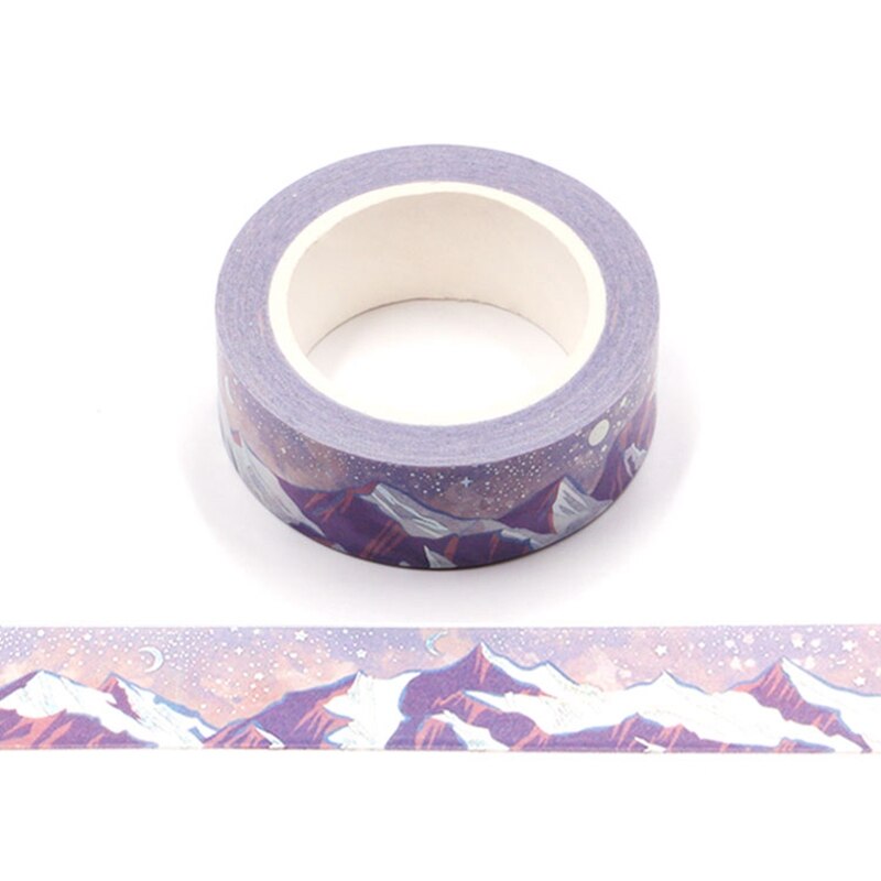 Decoratieve Bloem Sterrenhemel Maan Paars Bergen Zilver Folie Washi Tape Diy Voor Scrapbooking Fotoalbum Lijm Afplakband: NO.F59