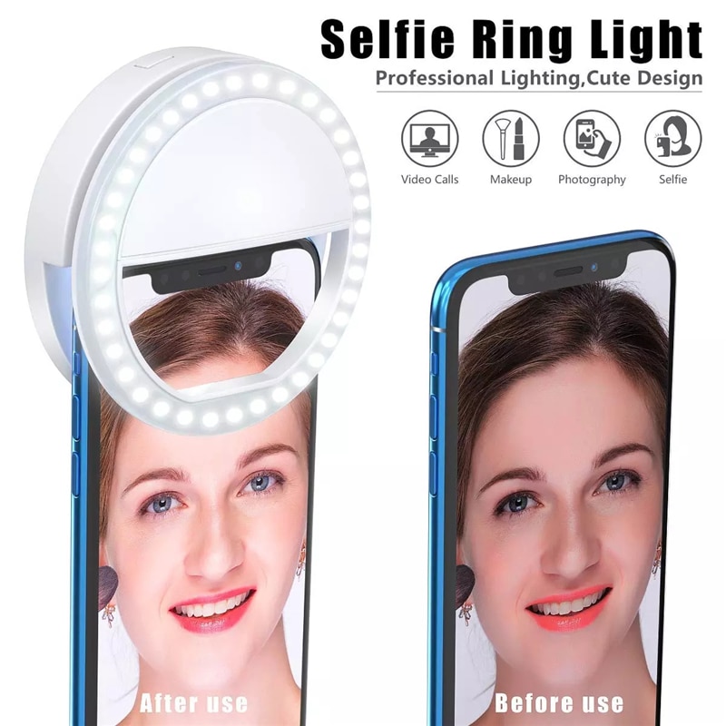 Roreta Led Ring Flash Selfie Licht Draagbare Telefoon Leds Selfie Lamp Lichtgevende Ring Clip Voor Smart Telefoon Live