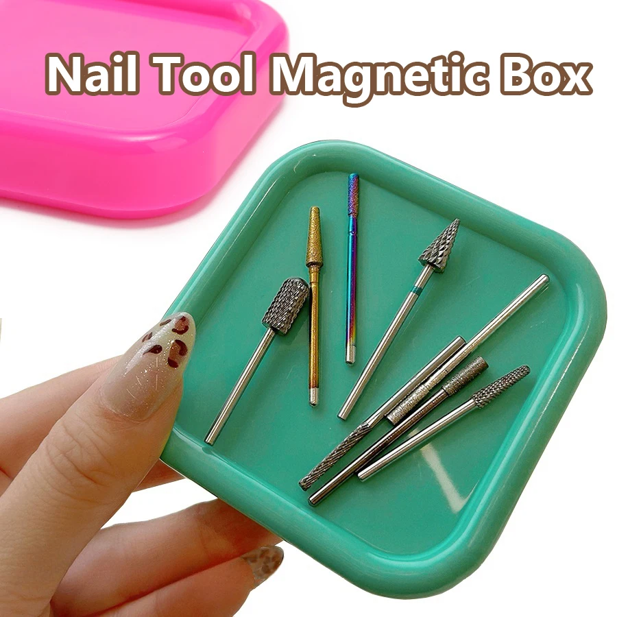 Organizador magnético de herramientas para uñas, bandeja de almacenamiento para cabezales de pulido de uñas, imán de ojos de gato, contenedor magnético portátil para decoración de uñas
