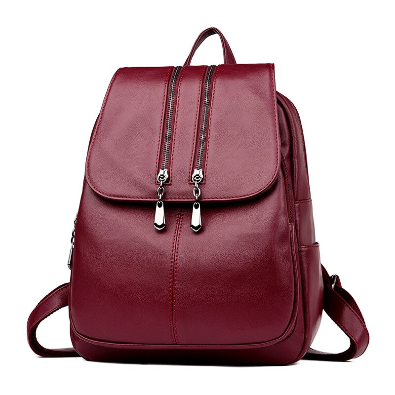 Mochila de cuero para ordenador portátil para mujer, morral femenino de lujo a la , bolso escolar Vintage, novedad de: Burgundy