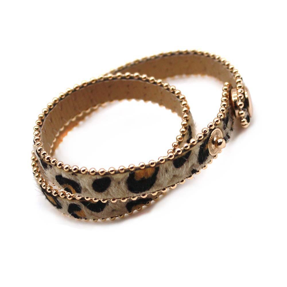 Leopard Charm Armbanden Voor Vrouwen Boho Goud Kleur Knop Vintage Lederen Armband Kerst Punk Sieraden