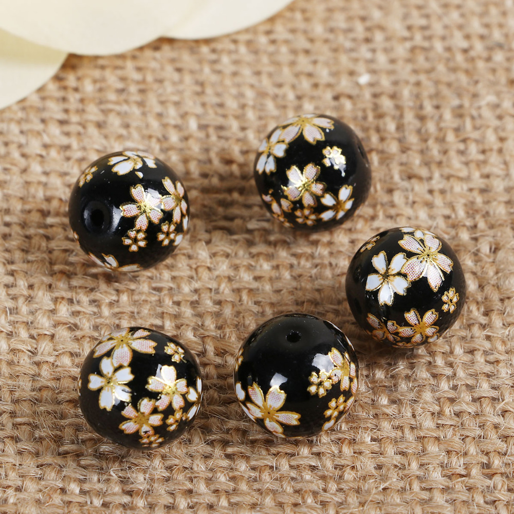 DoreenBeads – perles Tensha japonaises Vintage, perles rondes Sakura à motif de fleur, Imitation perle d'environ 12mm( 4/8 pouces) Dia 5 pièces