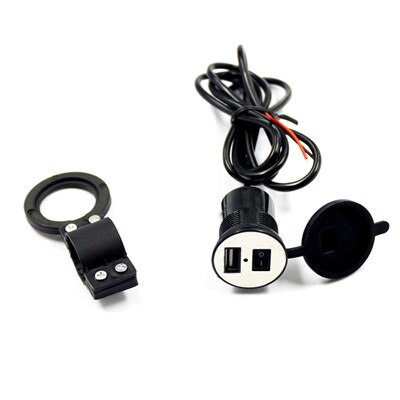 Moottoripyörän 12v/24v vedenpitävä usb-virtalaturin liitäntä turvakytkimellä matkapuhelimen mototarvikkeille: Musta