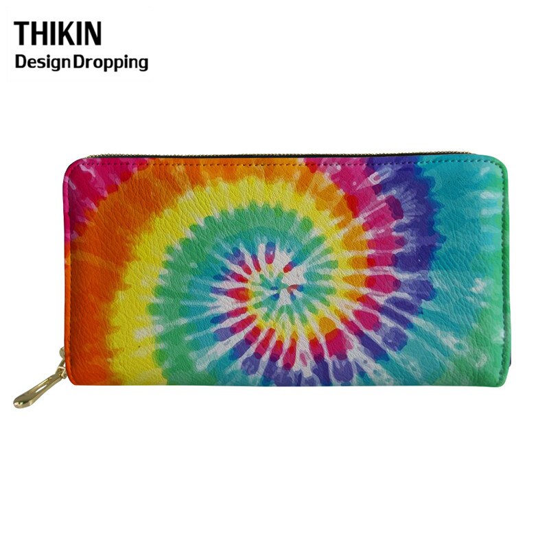 THIKIN Colorful Tie-dye Pattern Women Leather Wallet Ladies Travel Long Purse Phone Bag Daily Capacity Coin Bags: Pink