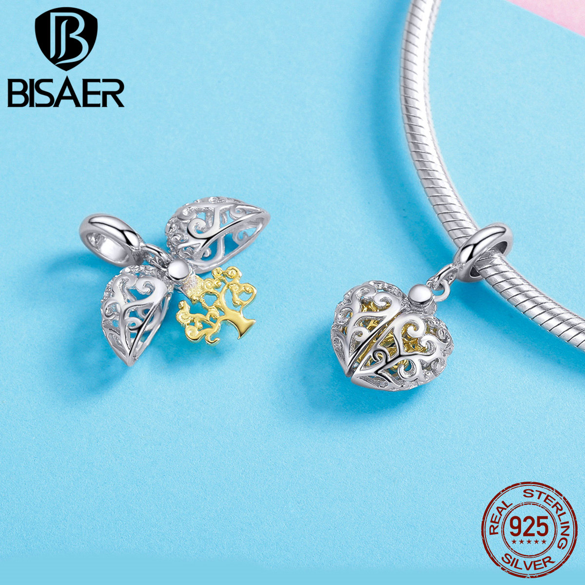 BISAER 925 Sterling Silber FAMILIE BAUM DES LEBENS SILBER BAUMELN Anhänger Perlen Fit Charms Armband Zirkon Silber 925 Schmuck WEUS306