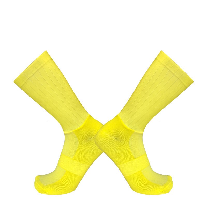 Anti Slip Zomer Naadloze Fietsen Sokken Integrale Moulding High-Tech Bike Sok Compressie Fiets Running Sport Sokken: YELLOW