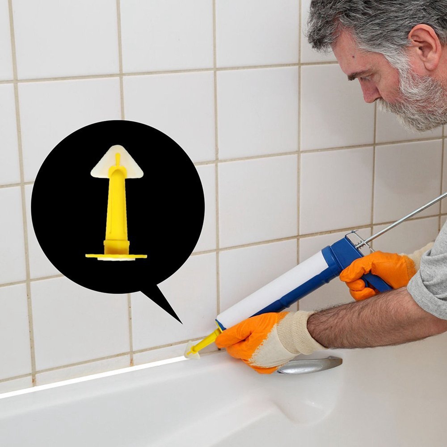 SHGO -3 Pieces Caulking Tool Kit,Yellow Silicone Sealant Finishing And Replace Removal Tool With A Caulk Nozzle