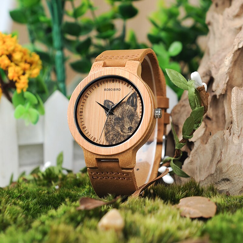Bobo Vogel Bamboe Horloge Mannen Speciale Levensechte Uv Print Dial Gezicht Houten Polshorloge Relogio Masculino Uurwerken