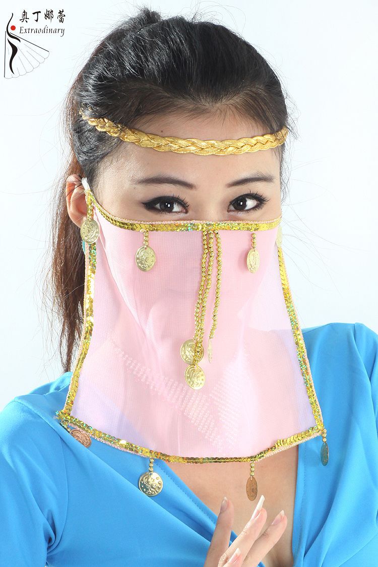 Dancewear Performance Belly Outfit Sequin Accessory for Ladies Belly Dance Veil #B08: pink