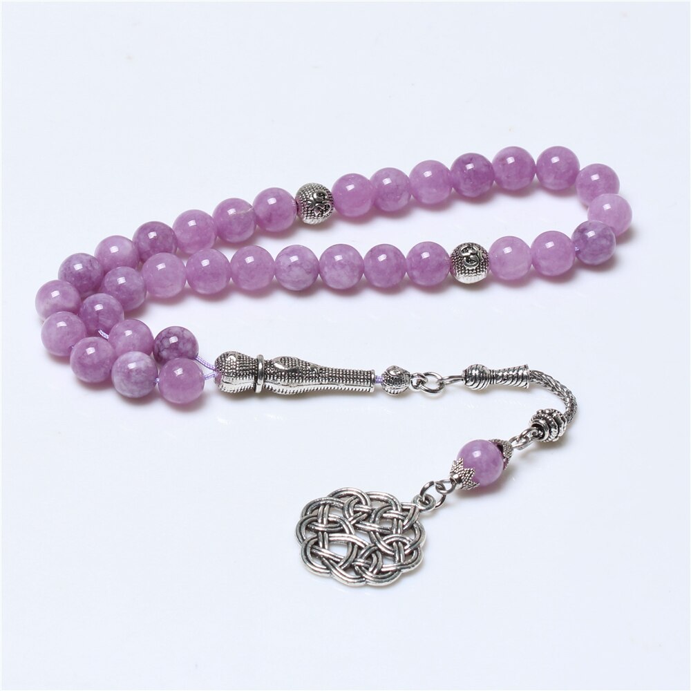 Excelente 8mm roxo pedra pingente islam oração grânulos muslim rosário tasbih