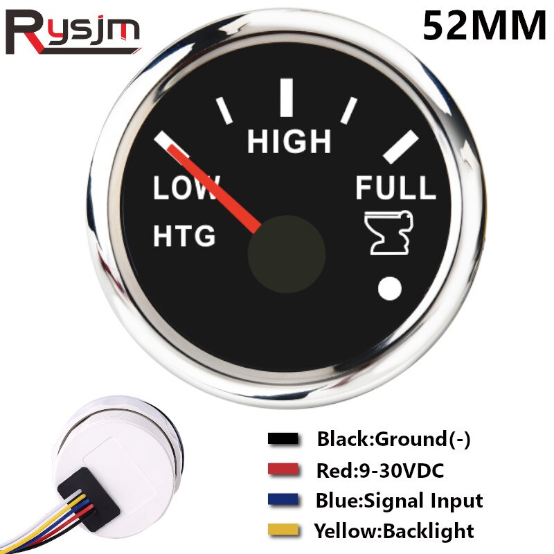 52mm marineholding tank niveaumåler 0-190 ohm 240-33 ohm vandtæt båd spildevands niveau måler htg måler 12v/24v med alarm