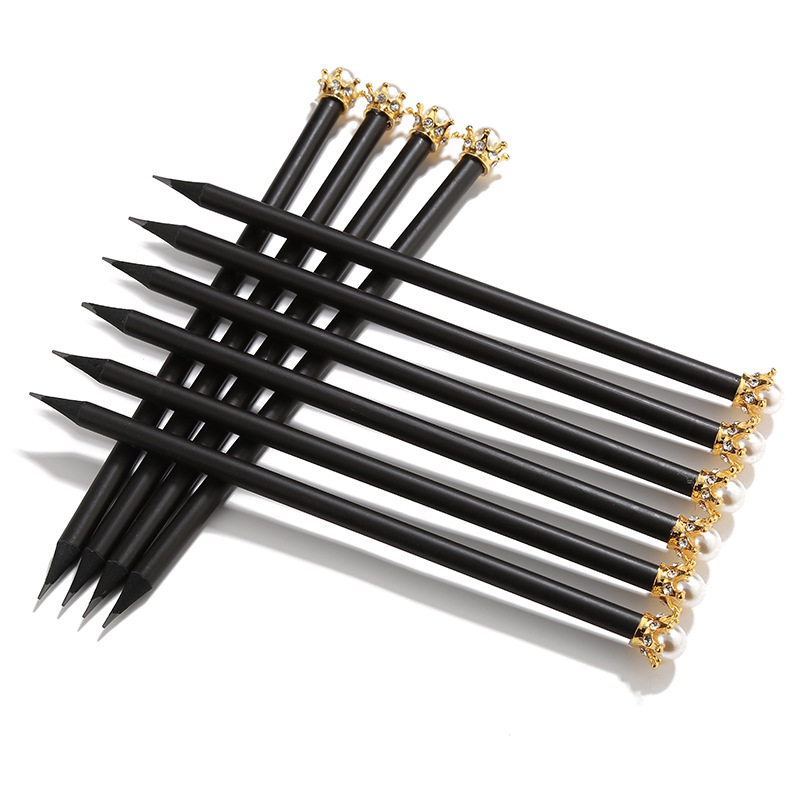 20pcs kawaii black wooden pencil lot pearl crown pencil for school office writing supplies korean HB standard pencil