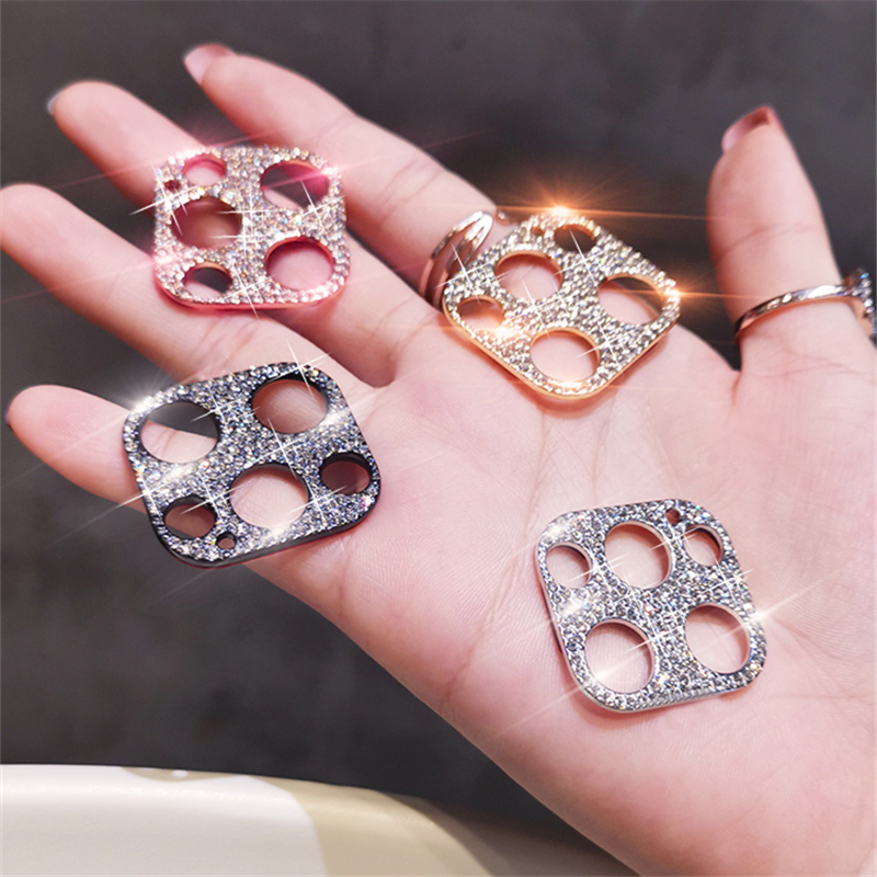 Glänzender Bling-Diamant-Kameraobjektivschutz für iPhone 15 13 12 Mini 11 14 Profi Max, Strass-Glitzer-Metall-Displayschutzfolie