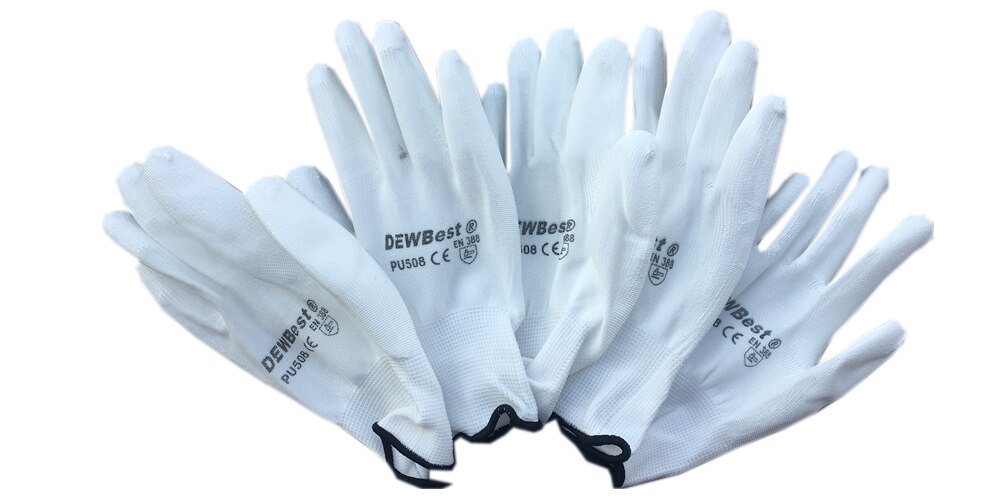 DMF work safety gloves, 13g Pu palm coating protective gloves, four colors of workplace safety protection articles are available: DMF-white-12 / S