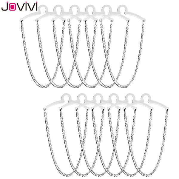 Jovivi Classic Tie Chains Men's Necktie Tie Clips Link Chain Cravat Collar Pins Brooch Men's Business Shirt Accessories: 12 pcs Silver