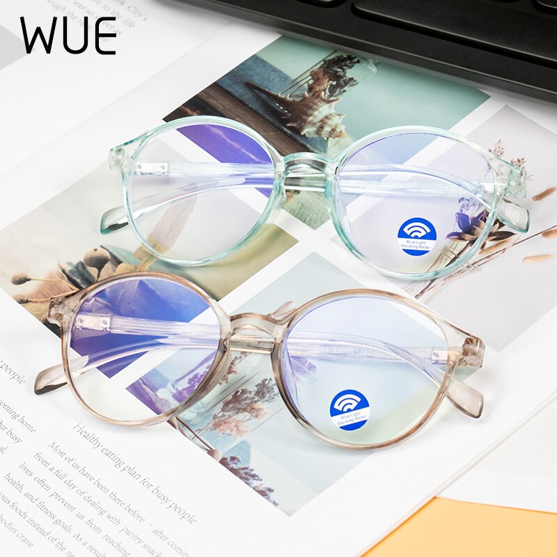 ! Lentes de cristal transparente WUE para mujer, gafas antiazules para hombre, gafas redondas para ordenador, óptico transparente, armazón de gafas