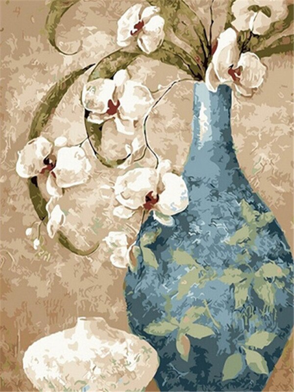 AZQSD, láminas de manualidades con pintura por números, Kits de pintura en lienzo, pintura al óleo por números de flores, jarrón para decoración del hogar, dibujo artístico de 40x50cm: SZGD1029