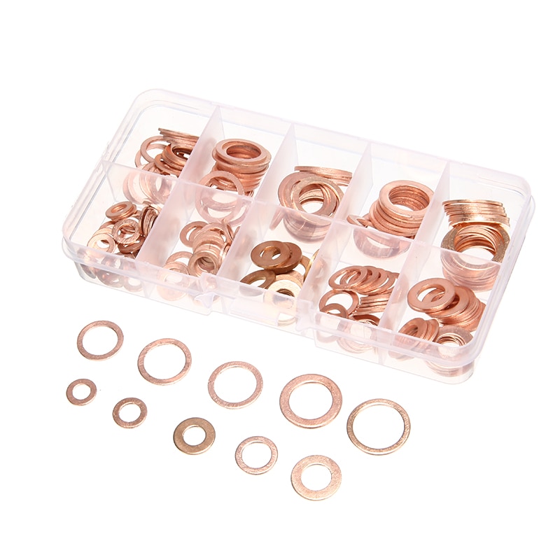 200pcs Solid Copper Washer Gasket Seal Flat Ring Fuel Hydraulic Fittings Set for Full Set Gaskets