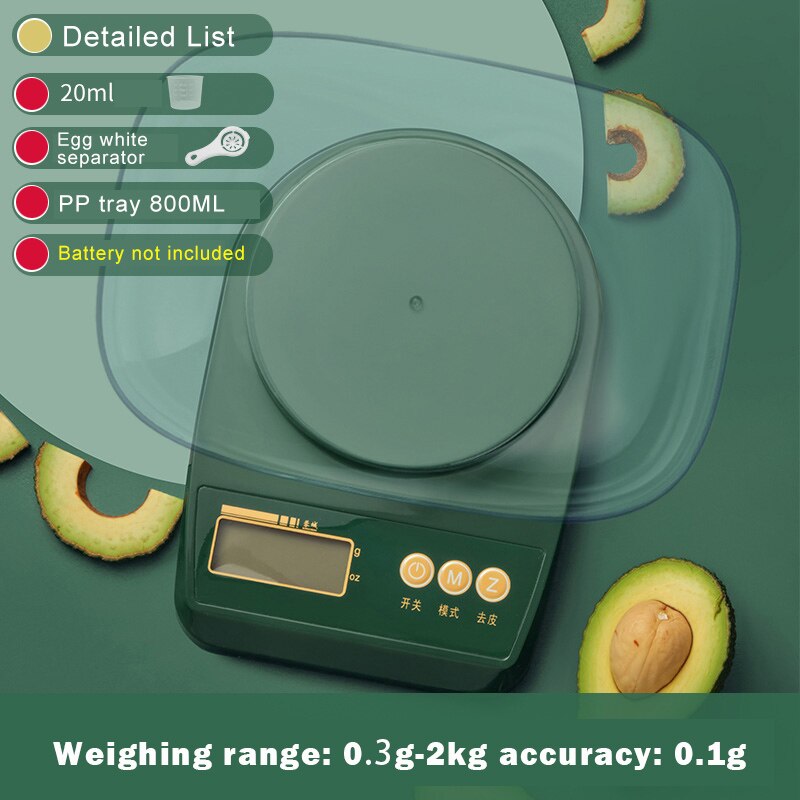 Precision Kitchen Scale Digital Food scale digital kitchen weighing scales small with bowl kitchen scale electronic food scales: Green 2kg-0.3g