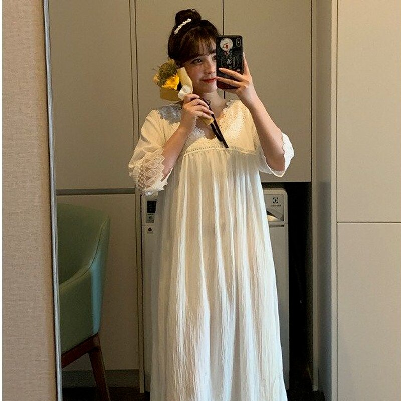 Nightgowns Women Lace Japanese Palace Style Loose Sweet Girls Sleepwear Casual Harajuku Soft Casual White Simple Cute Summer