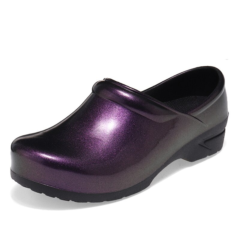 AtreGo Womens Gradient Kitchen Chef Work Shoes Oil-resistant Waterproof Non-slip Hotel Restaurant Chef Shoes Flat Sandals: Purple / 37