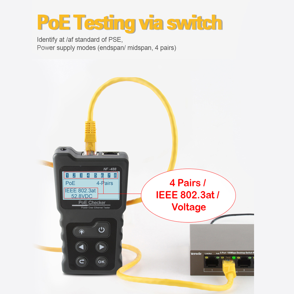 Netzwerk Werkzeuge NF-488 Digitale Ethernet Katze5 Katze6 LAN Netzwerk Kabel PoE Schalter Tester Detektor LCD Anzeige Netzwerk Kabel Tester