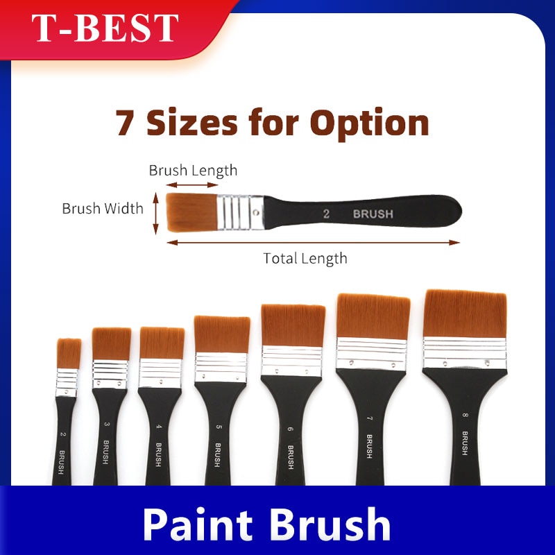 Flat Paint Brush Nylon Trim Art Paintbrush Wooden Handle for Gesso Stains Glues Varnishes Paint Wall Painting
