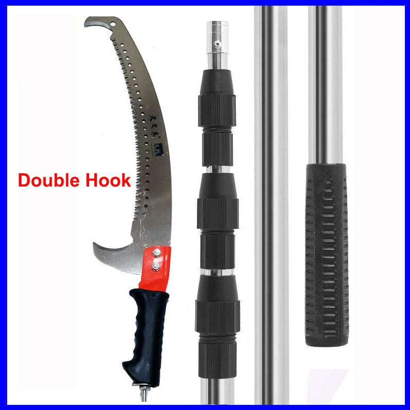 Telescopic Pole Saw Reciprocating Hand Tools Multifunctional Stainless Steel High Branch Garden Fruit Tree Altitude: 4.0M Three Section / Double Hook Black