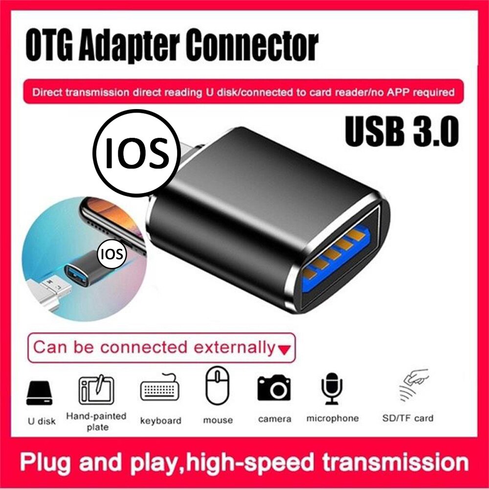 Hembra USB para USB un adaptador de cámara convertidor de datos tarjeta SD de disco U corto OTG para iPhone 12 11 Pro XS MAX XR X 6 6S 7 7 8 Plus