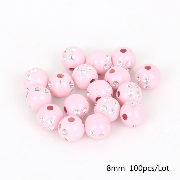100 piece/lot 8mm Multi Colors Shiny Acrylic Round Beads For DIY Bracelets &amp; Necklaces Jewelry Makings: Pink