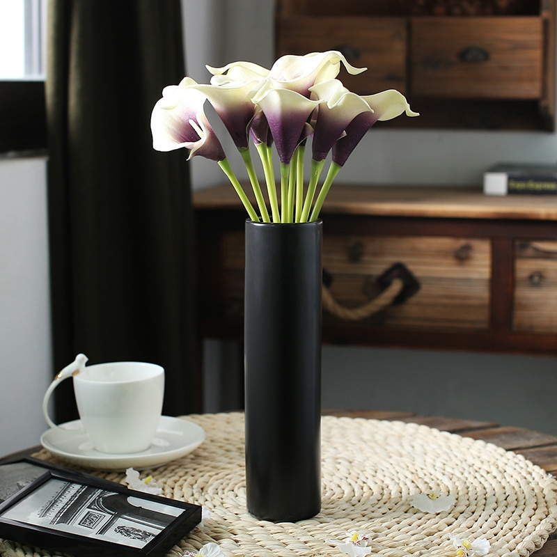 Simple Modern Matt Black Ceramic Art Vase Dining Room Table Decor Flower Vase Ornaments