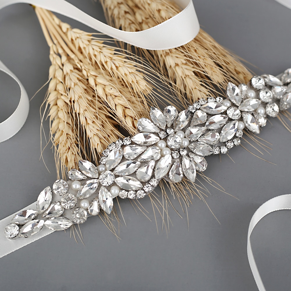 TRiXY S407 Rhinestones Belt Wedding Belt Silver Diamond Belt Crystal Bridal Belt Sash for Wedding Gown Shiny Wedding Accessories