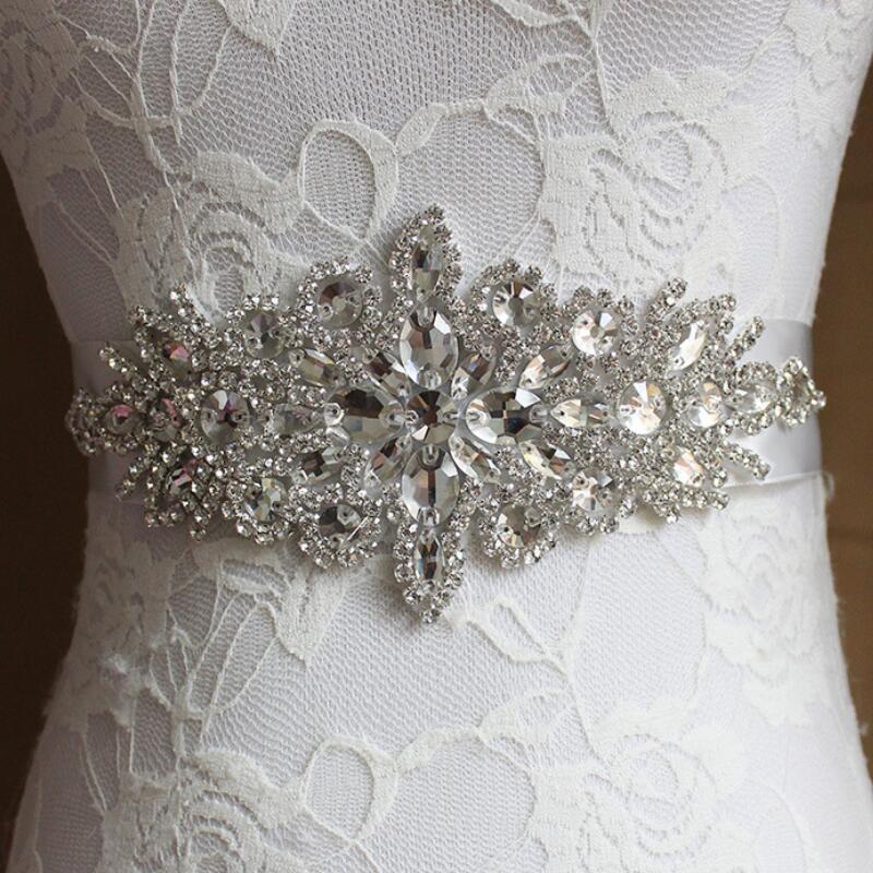 Bridal Crystal Wedding Accessories Satin Dress Belt Ribbon Waistband Sash for Evening Prom Dresses
