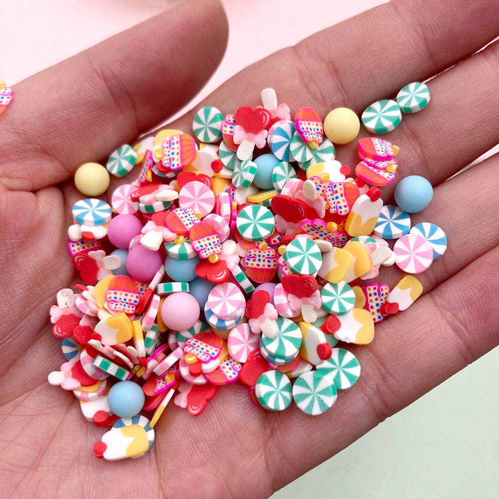100g Mix Cake Candy Ball Polymer Clay Sprinkles for Slimes Filler Tiny Cute Plastic Klei Accessories DIY Sequin Crafts