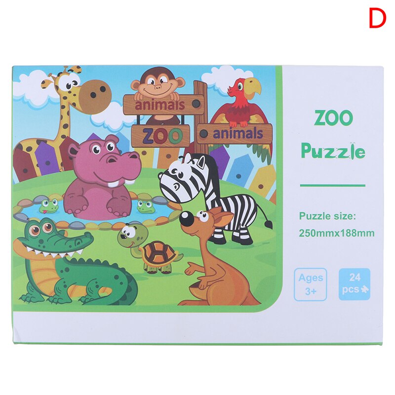24 stykker papirpuslespil børnelegetøj tegneserie skovdyr zoo puslespil barn tidligt uddannelsesmæssigt læring babylegetøj: D