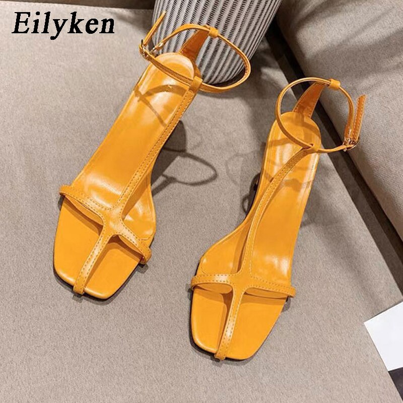 Eilyken dame sandaler t-rem spenne hødu hæler gladiator dame sandaler sommer dame sko dame kjole sandaler gul: Gul / 36